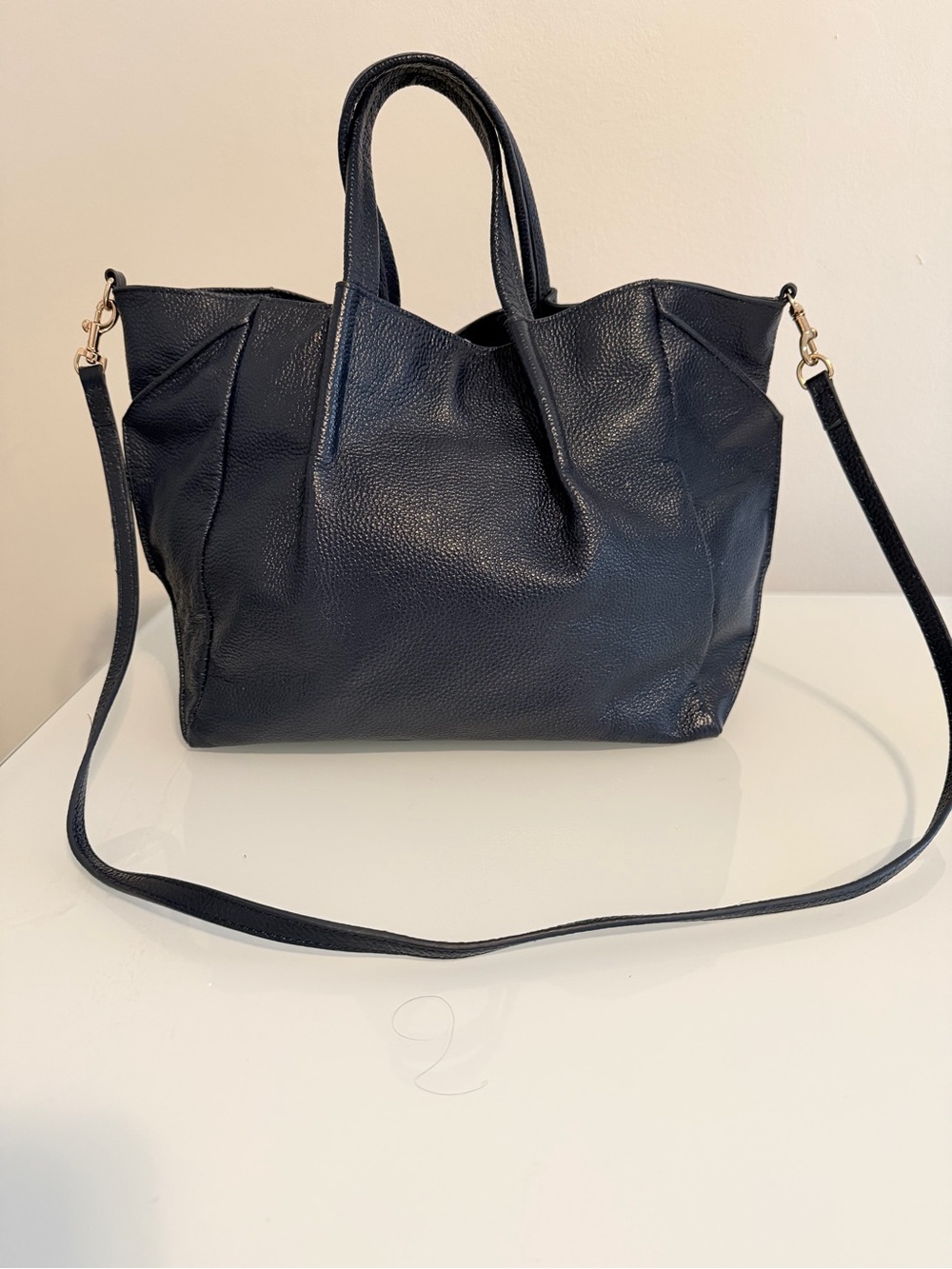 Oliveve Classic Navy Leather Tote Bag with Removable Strap